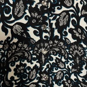 Whimsigoth Baroque Scroll Floral Lace Look Cardigan Sweater Crystal Buttons M